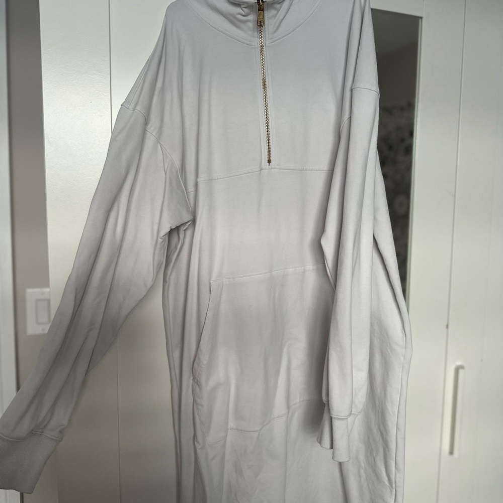 RECOLLECTION: White Half-Zip Sweater Dress